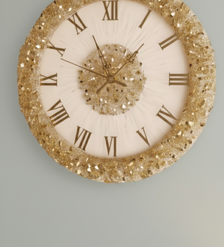 Luxury Resin Wall Clock - White and Golden Crystals Luxury Resin Wall Clock - White and Golden Crystals