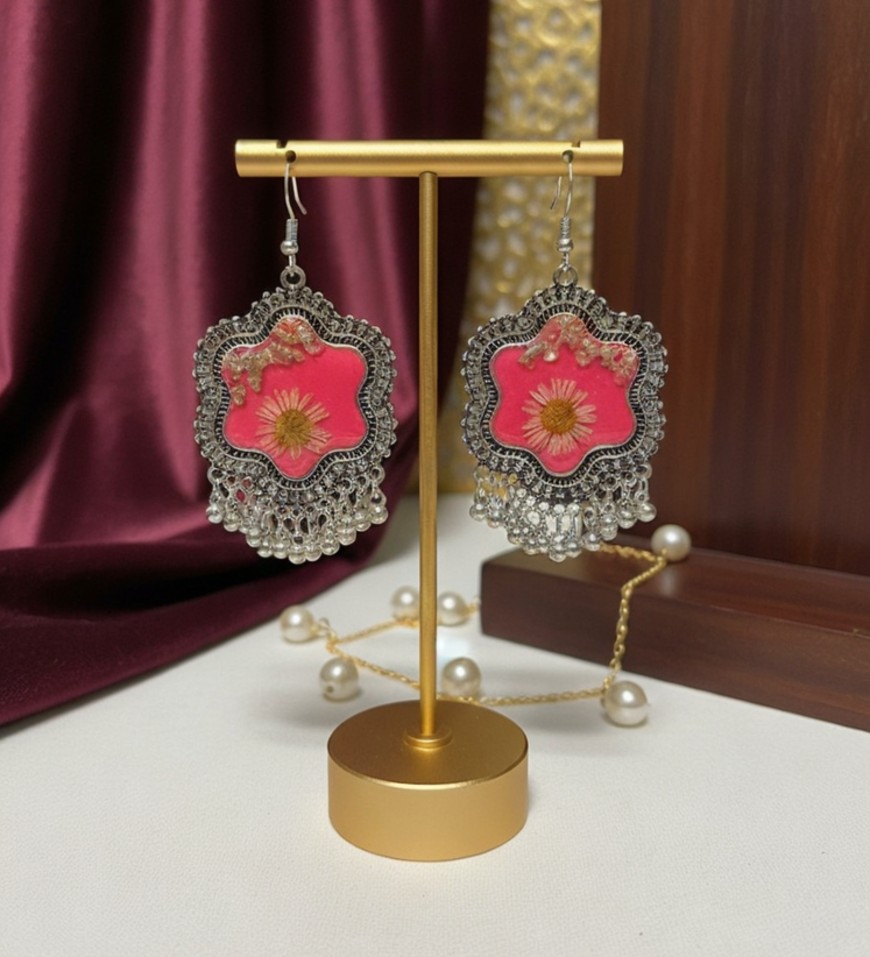 Silver Bloom Oxidised Resin Flower Jhumka Silver Bloom Oxidised Resin Flower Jhumka