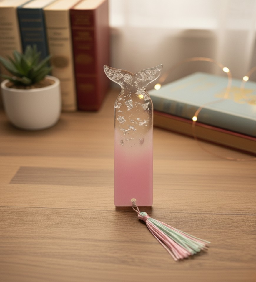 Dolphin pink and silver flakes resin bookmark Dolphin pink and silver flakes resin bookmark