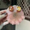 Pink Resin Pooja Thali with Om Design & Rose Flowers